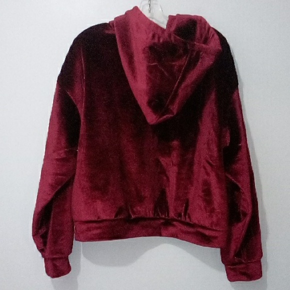 Molly Bracken Burgundy/Wine Red Velvet Hoodie Bomber Jacket - Picture 6 of 6